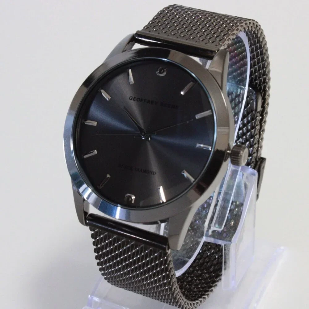 Geoffery Beene Men's Quartz Dress Watch Gun Metel Grey Milanese Bracelet 42mm